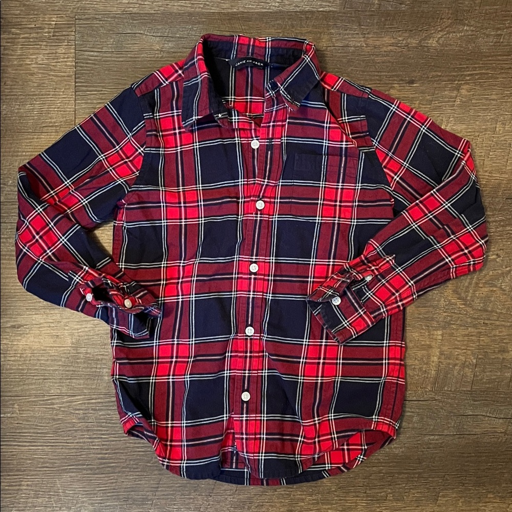 Janie and Jack Red and Blue Plaid Button-Up Shirt